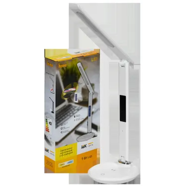 LIGHTING Светильник светодиодный настольный 2011 7Вт на подставке QI-заряд USB-выход кожа белый IEK