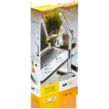 LIGHTING Светильник светодиодный настольный 2011 7Вт на подставке QI-заряд USB-выход кожа черный IEK