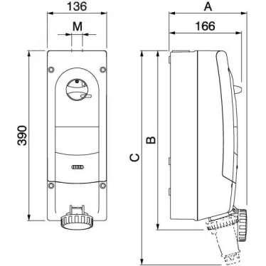 Розетка с АВДТ 3P+N+E 16А IP67 400В с механической блокировкой