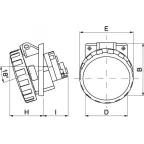 Розетка скрытой установки IP67 125A 2P+E 230V