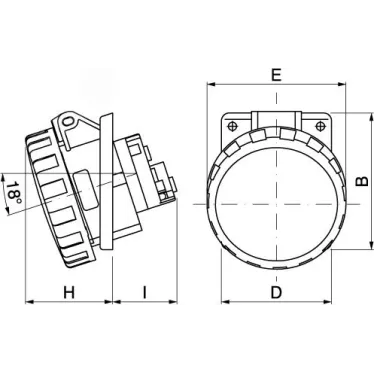 Розетка скрытой установки IP67 125A 2P+E 230V