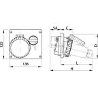 Розетка скрытой установки IP67 16А 3P+E+N 400В с механической блокировкой и верхним расположением разъема