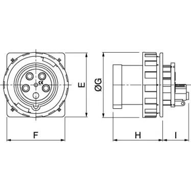 Вилка панельная прямая IP67 63А 2P+E 250В