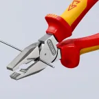 Плоскогубцы комбинированные VDE 1000V рез твердая проволока 3мм рояльная струна (HRC 59) 25мм кабель 14мм (25мм) L-225мм диэлектрические хромированные двухкомпонентные рукоятки