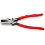 Плоскогубцы электромонтёра Linemans Pliers с приспособлением для протяжки кабеля и обжима кабельных наконечников рез: проволока средней твёрдости 46 мм твёрдая проволока 3 мм L-240 мм чёрные обливные рукоятки блистер