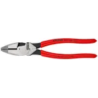 Плоскогубцы электромонтёра Linemans Pliers с приспособлением для протяжки кабеля и обжима кабельных наконечников рез: проволока средней твёрдости 46 мм твёрдая проволока 3 мм L-240 мм чёрные обливные рукоятки блистер