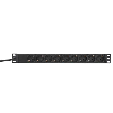 Блок розеток PDU TERACOM PRO 19' 1U 16А/250В 9 роз. Schuko шнур 2 м 3x1.5 мм2 вилка Schuko корпус пластик черный