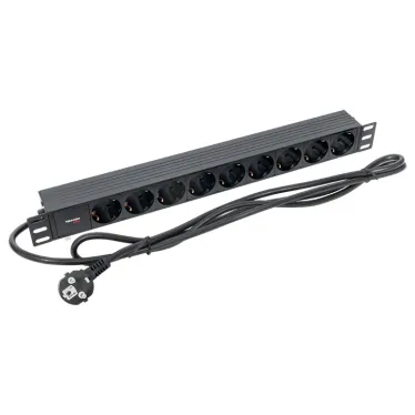 Блок розеток PDU TERACOM PRO 19' 1U 16А/250В 9 роз. Schuko шнур 2 м 3x1.5 мм2 вилка Schuko корпус пластик черный