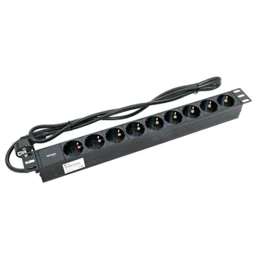 Блок розеток PDU TERACOM PRO 19' 1U 16А/250В 9 роз. Schuko шнур 2 м 3x1.5 мм2 вилка Schuko корпус пластик черный