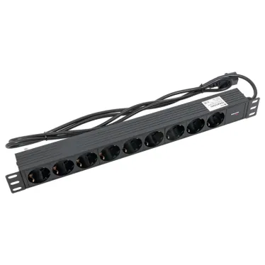 Блок розеток PDU TERACOM PRO 19' 1U 10А/250В 9 роз. Schuko шнур 2 м 3x1.5 мм2 вилка C14 корпус пластик черный
