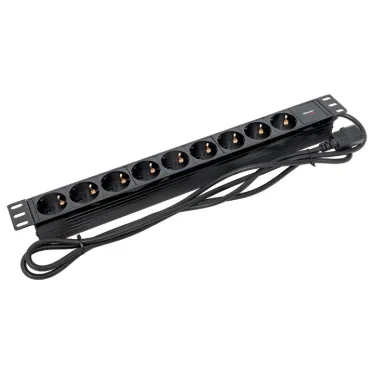 Блок розеток PDU TERACOM PRO 19' 1U 10А/250В 9 роз. Schuko шнур 2 м 3x1.5 мм2 вилка C14 корпус пластик черный