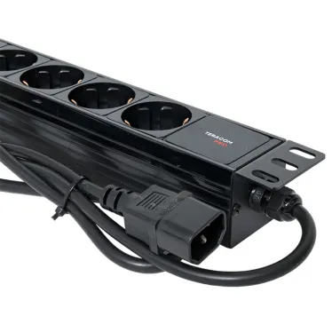 Блок розеток PDU TERACOM PRO 19' 1U 10А/250В 9 роз. Schuko шнур 2 м 3x1.5 мм2 вилка C14 корпус пластик черный