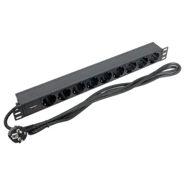 Блок розеток PDU TERACOM PRO 19' 1U 16А/250В 9 роз. Schuko шнур 2 м 3x1.5 мм2 вилка Schuko корпус алюминий черный