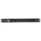 Блок розеток PDU TERACOM PRO 19' 1U 10А/250В 7 роз. Schuko с выключателем без шнура питания вх. разъем C14 корпус алюминий черный