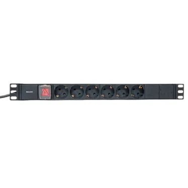 Блок розеток PDU TERACOM 19' 1U 16А/250В 6 роз. Schuko с выключателем шнур 2 м 3x1.5 мм2 вилка Schuko корпус пластик черный