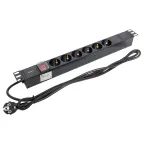 Блок розеток PDU TERACOM 19' 1U 16А/250В 6 роз. Schuko с выключателем шнур 2 м 3x1.5 мм2 вилка Schuko корпус пластик черный