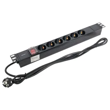 Блок розеток PDU TERACOM 19' 1U 16А/250В 6 роз. Schuko с выключателем шнур 2 м 3x1.5 мм2 вилка Schuko корпус пластик черный