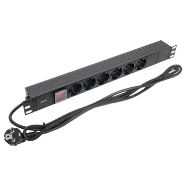 Блок розеток PDU TERACOM 19' 1U 16А/250В 6 роз. Schuko с выключателем шнур 2 м 3x1.5 мм2 вилка Schuko корпус пластик черный