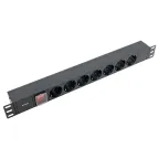 Блок розеток PDU TERACOM PRO 19' 1U 10А/250В 7 роз. Schuko с выключателем без шнура питания вх. разъем C14 корпус алюминий черный