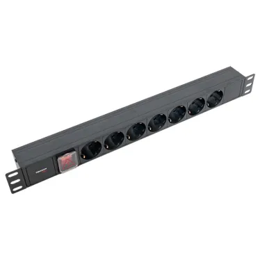 Блок розеток PDU TERACOM PRO 19' 1U 10А/250В 7 роз. Schuko с выключателем без шнура питания вх. разъем C14 корпус алюминий черный
