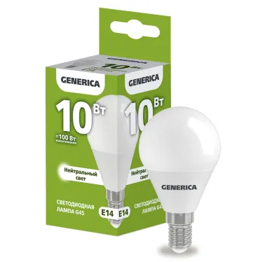 Лампа светодиодная G45 шар 10Вт 230В 4000К E14 GENERICA