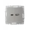 BRITE Розетка USB A+C 18Вт РЮ11-1-БрС сталь