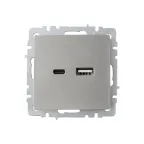 BRITE Розетка USB A+C 18Вт РЮ11-1-БрС сталь