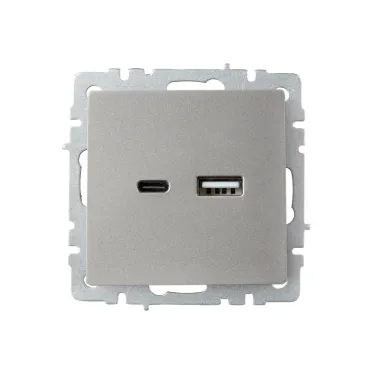 BRITE Розетка USB A+C 18Вт РЮ11-1-БрС сталь
