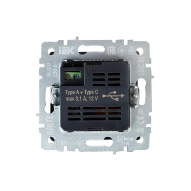 BRITE Розетка USB A+C 18Вт РЮ11-1-БрС сталь