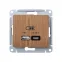 GLOSSA USB РОЗЕТКА A + тип-C 45W высокоскор.заряд. QC, PD, механизм, ДЕРЕВО ДУБ