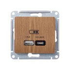 GLOSSA USB РОЗЕТКА A + тип-C 45W высокоскор.заряд. QC, PD, механизм, ДЕРЕВО ДУБ