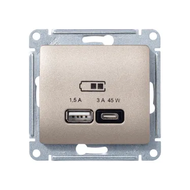 GLOSSA USB РОЗЕТКА A + тип-C 45W высокоскор.заряд. QC, PD, механизм, ТИТАН