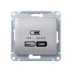 GLOSSA USB РОЗЕТКА A + тип-C 45W высокоскор.заряд. QC, PD, механизм, ПЛАТИНА