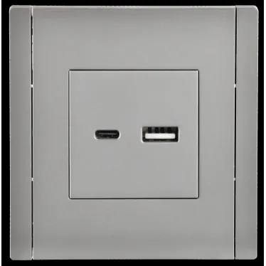 FORTE@PIANO Розетка USB A+C 3,1А FP550 сталь IEK