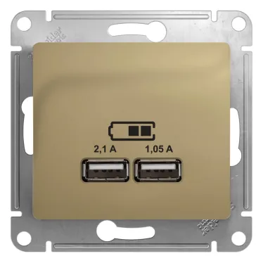 GLOSSA Механизм розетки USB в рамку, 5В/2100мА титан