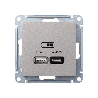 ATLASDESIGN USB РОЗЕТКА A + тип-C 45W высокоскор.заряд. QC,PD, механизм, ШАМПАНЬ