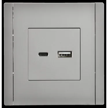 FORTE@PIANO Розетка USB A+C 18Вт FP551 сталь IEK