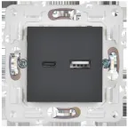 SKANDY Розетка USB A+C 18Вт SK-R13G графит IEK