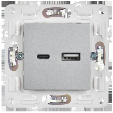 SKANDY Розетка USB A+C 18Вт SK-R13S серебряный IEK
