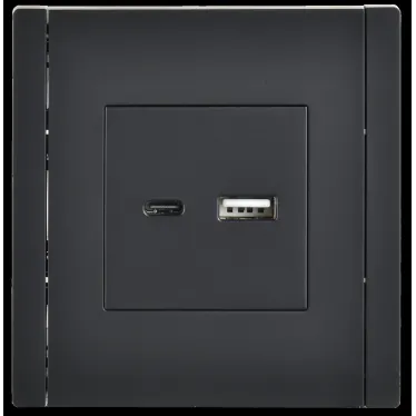FORTE@PIANO Розетка USB A+C 18Вт FP151 черный IEK