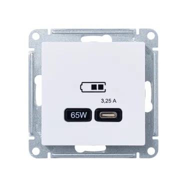 ATLASDESIGN USB РОЗЕТКА тип-C 65W высокоскор.заряд. QC, PD, механизм, БЕЛЫЙ