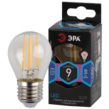 Лампа светодиодная декоративная LED 9 Вт 1170Лм 4000К шар, филамент нейтральный E27 230В F-LED P45-9w-840-E27