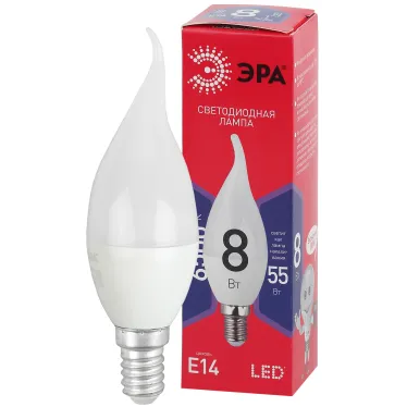 Лампа светодиодная LED BXS-8W-865-E14 R (диод, свеча на ветру, 8Вт, хол, E14) (10/100/2800)