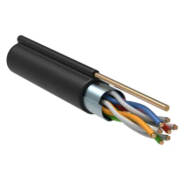 Витая пара F/UTP кат 5е 4 пары 24AWG LDPE с мет тросом 12мм черный 305м