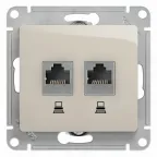                  GLOSSA розетка двойная компьютерная RJ45+RJ45 кат.5E механизм молочный
               