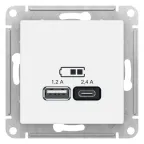                  ATLASDESIGN USB РОЗЕТКА А+С, 5В/2,4 А, 2х5В/1,2 А, механизм, ЛОТОС
               