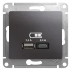                  GLOSSA USB РОЗЕТКА A+С, 5В/2,4А, 2х5В/1,2 А, механизм, ГРАФИТ
               