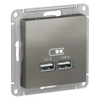                  Розетка ATLASDESIGN USB 5В 1 порт x 2,1 А 2 порта х 1,05 А механизм сталь
               