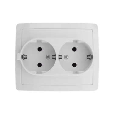 Розетка двойная с заземлением Schuko, винтовой зажим, 16А 250В, белый