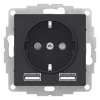 Розетка ATLASDESIGN 16А+USB A+A, механизм, КАРБОН